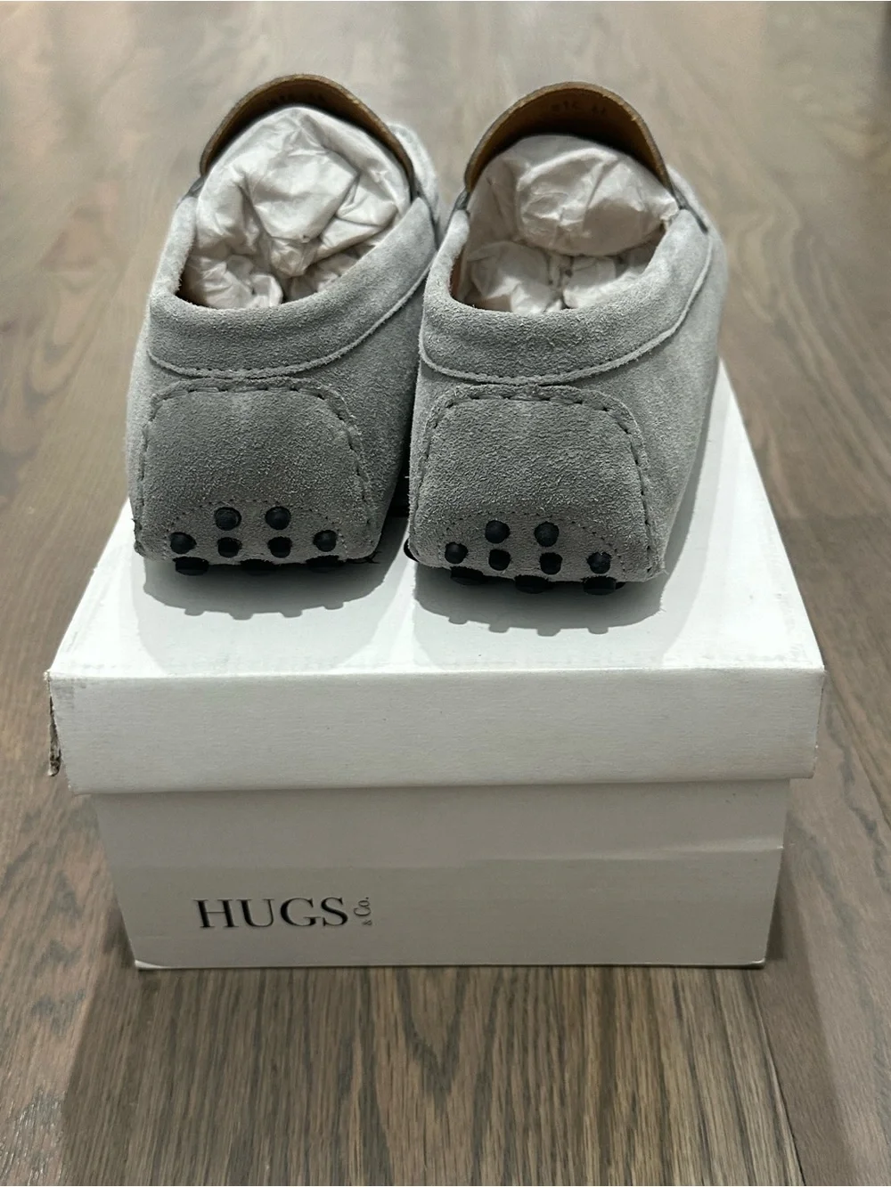 HUGS Dove Grey Suede Penny Driving Loafers for Men